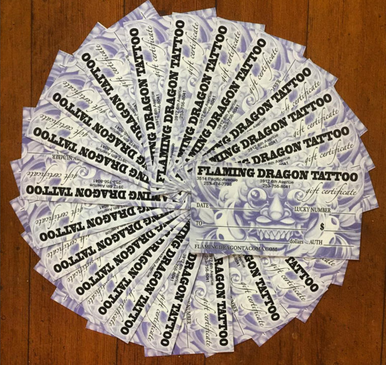 Flaming Dragon Tattoo, high quality tattooists Tacoma Washington.